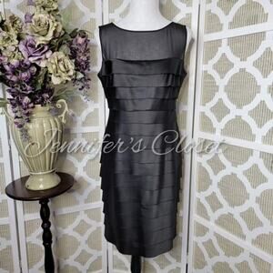 Jones Wear Dress Black Satin Tiered Cocktail Dress Size 10